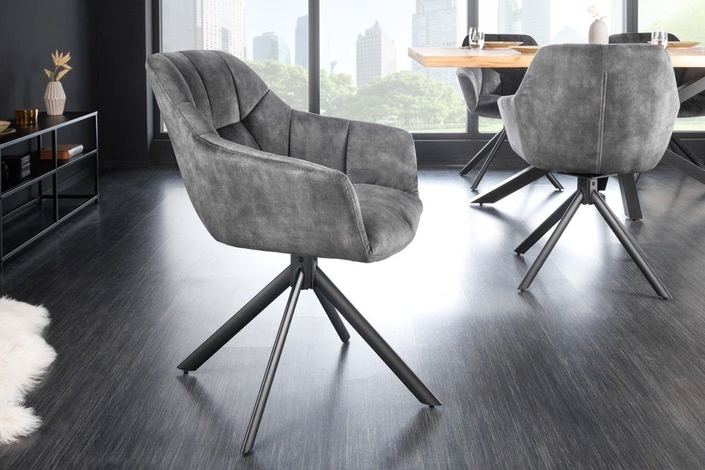 riess-ambiente Polsterstuhl PAPILLON grau / schwarz (Einzelartikel, 1 St), Esszimmer · Samt · Metall · Armlehne · 180° drehbar · Modern Design