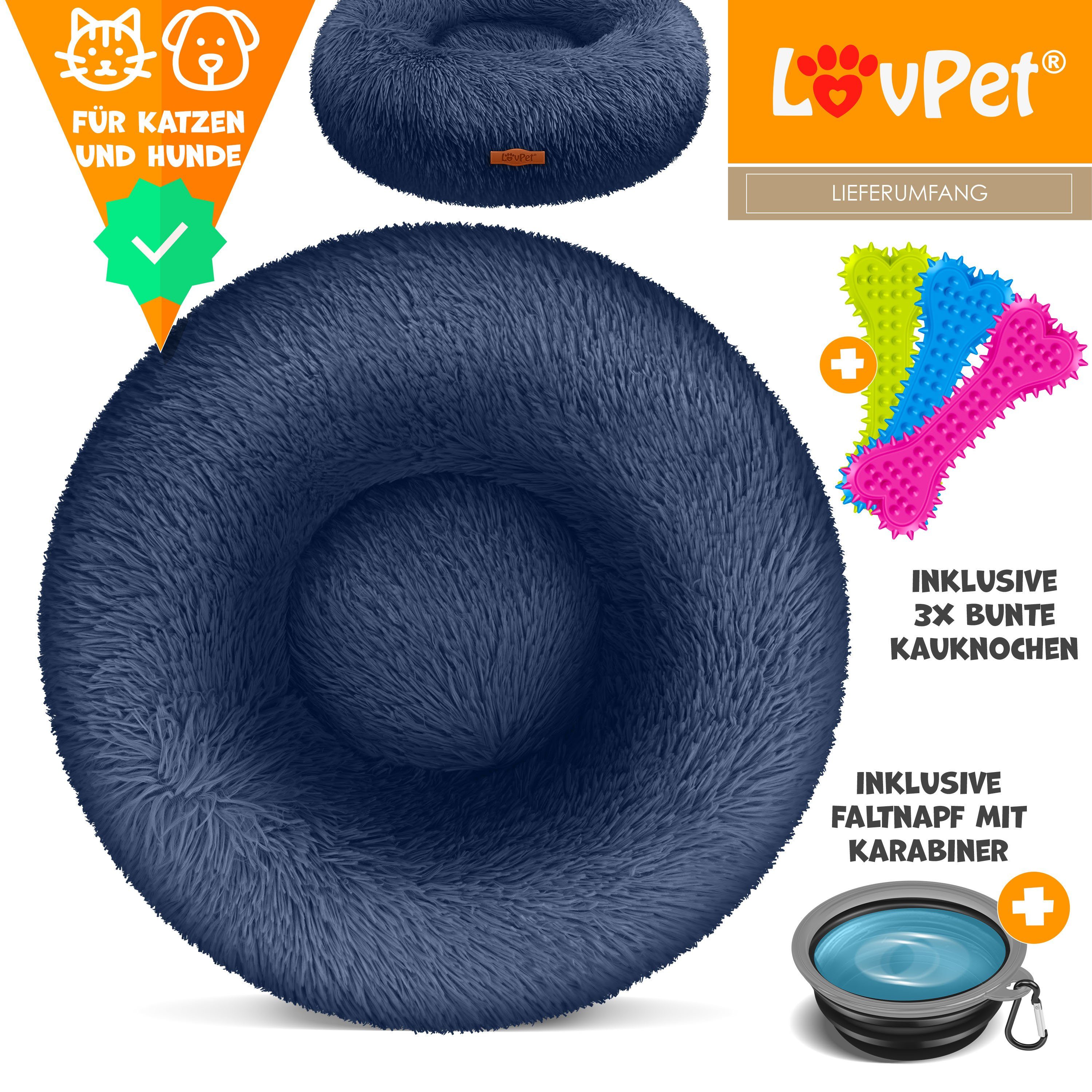 Lovpet Tierbett, Hundebett Hundekissen Katzenbett Bagel, Waschbar, Inkl. Napf