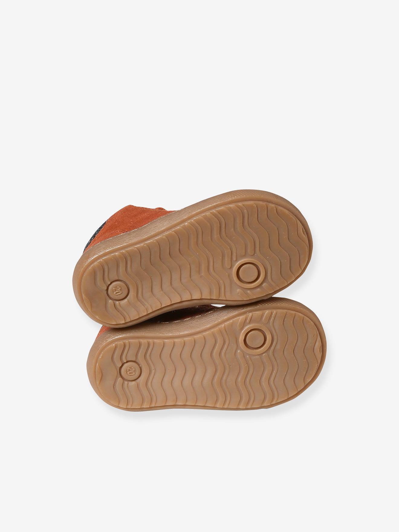 Bottines en cuir lacées et zippées bébé rouille