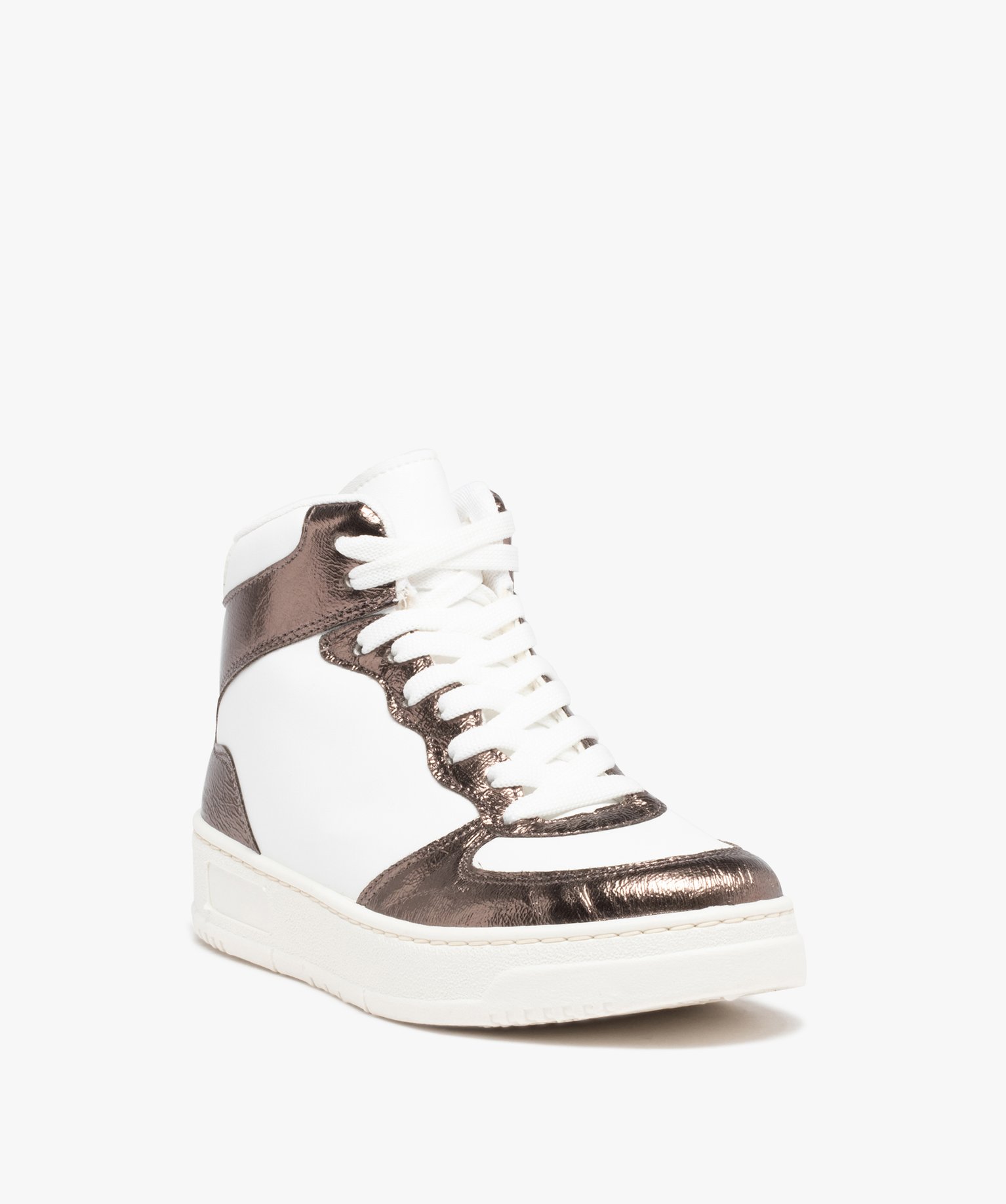 Baskets femme mid-cut à détails brillants blanc | GEMO