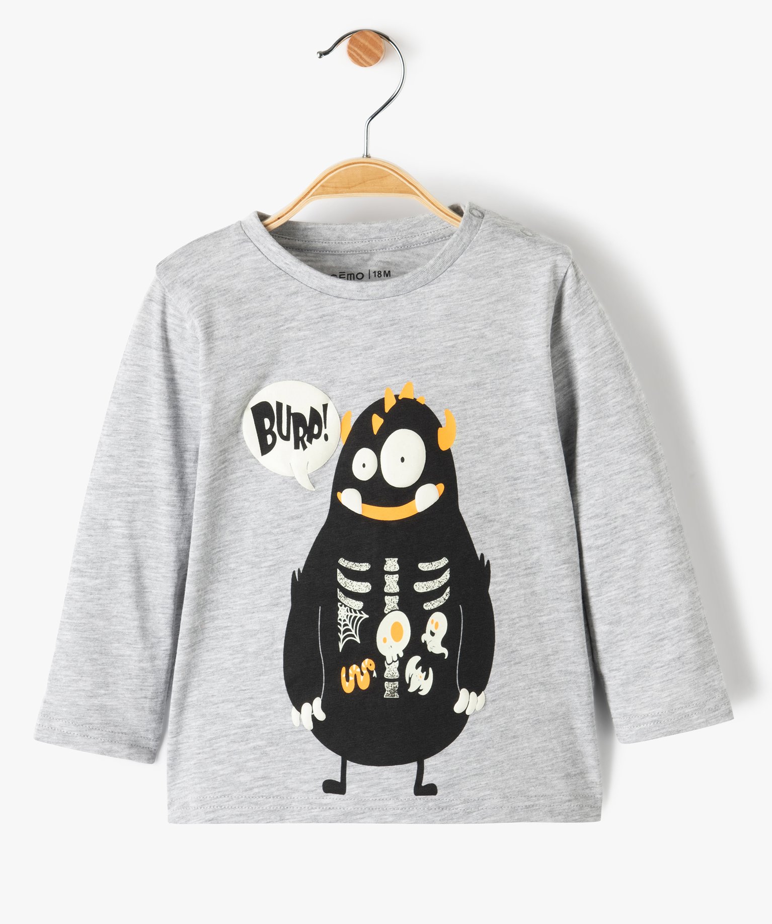 Tee-shirt bébé Garçon manches longues à motif phosphores... gris clair | GEMO
