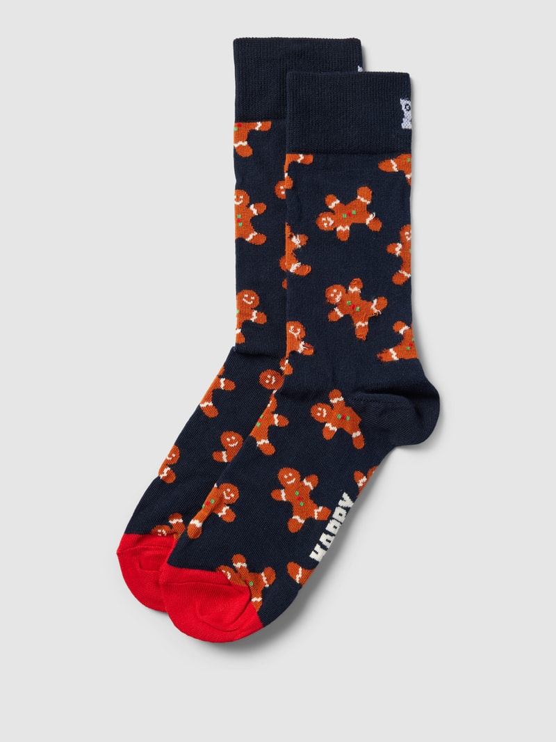 Socken mit Allover-Muster Modell 'Gingerbread' in dunkelblau