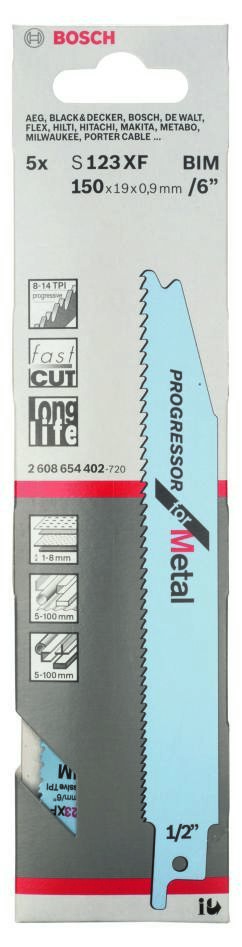 Bosch Blauw Accessoires 2608654402 S123XF Reciprozaagblad Progressor for Metal 150 mm 5 stuks