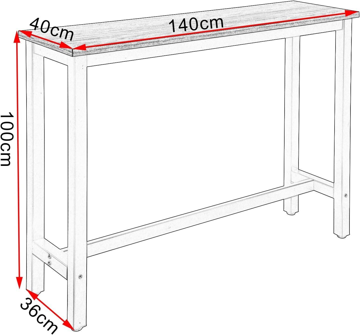 Woltu Bartisch (1-St), Metallgestell, Tischplatte aus MDF, 140x40x100cm