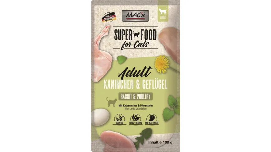 MAC's CAT Katzennassfutter Pouchpack Kaninchen & Geflügel 100 g