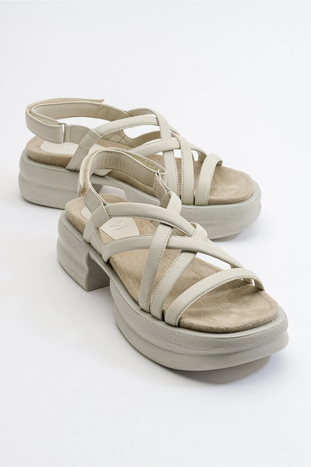 LuviShoes  Senza Beige Skin Echtleder Damensandalen