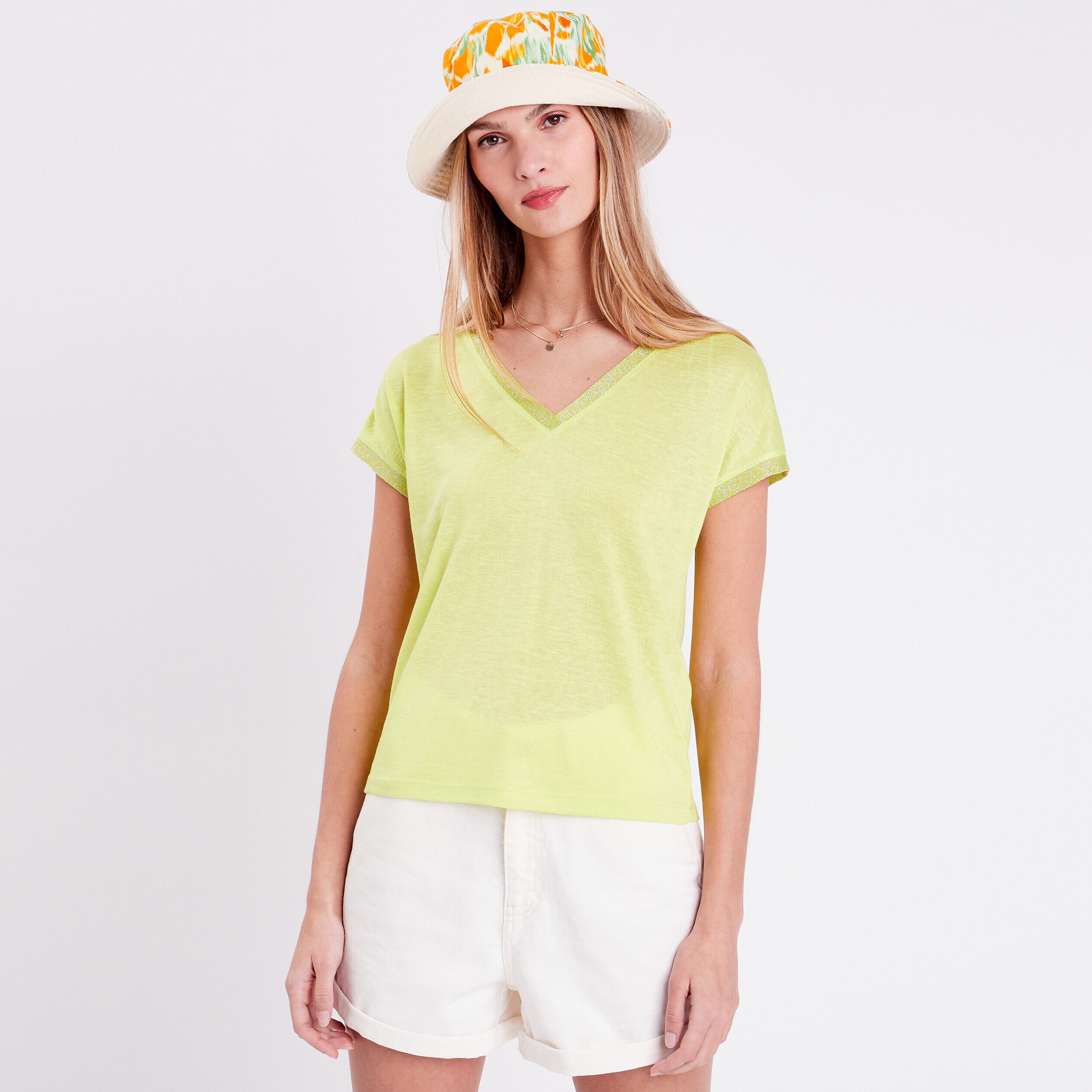 T-shirt manches courtes vert fluo femme | Cache Cache