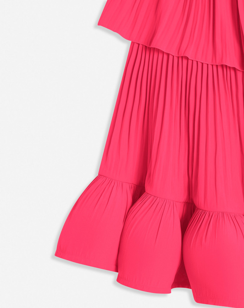 ROBE ASYMÉTRIQUE AVEC VOLANTS EN CHARMEUSE
