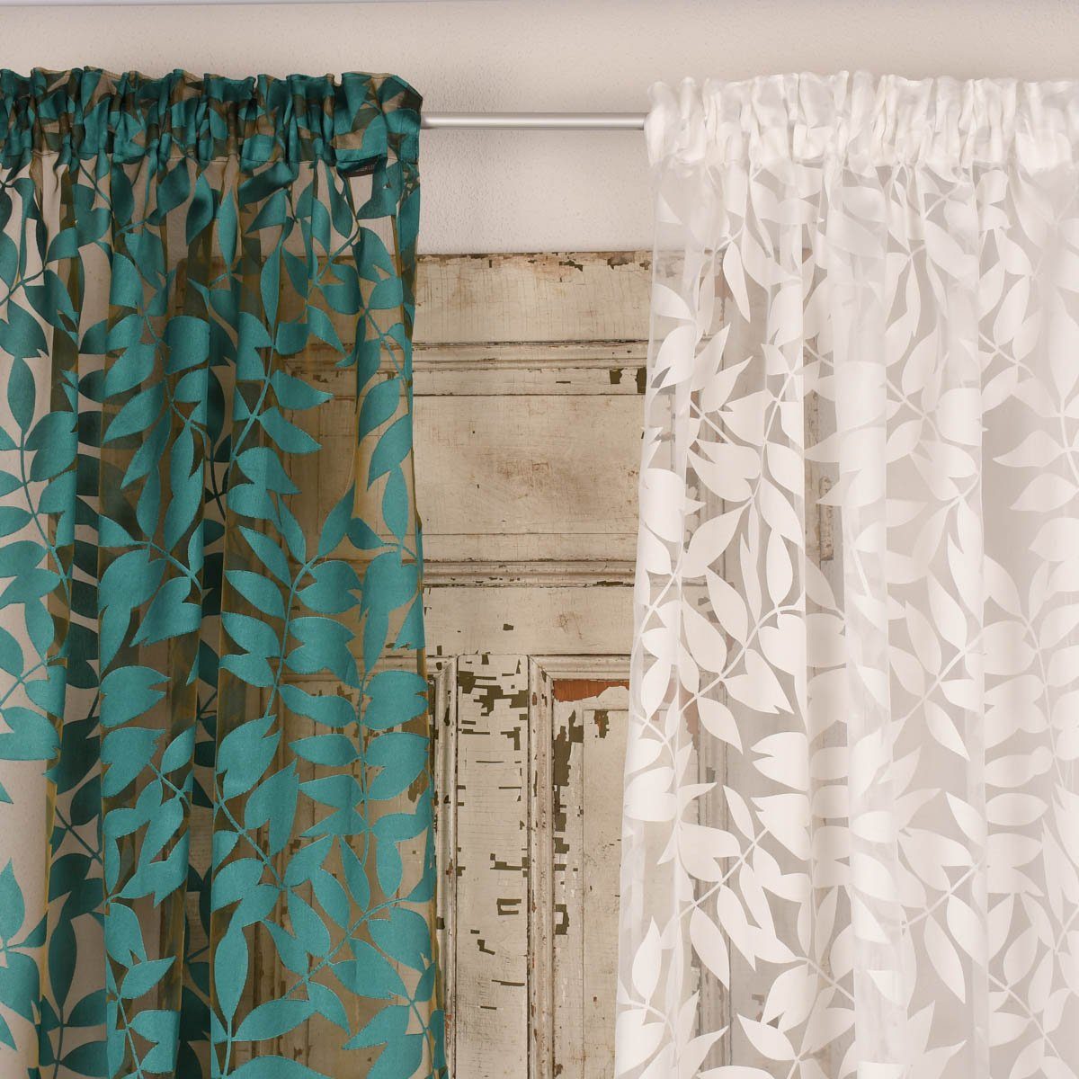 Meterware Rasch Textil Stores Ausbrenner Sri Lanka Blätter petrol bronze 300cm, halbtransparent, Viskose, überbreit