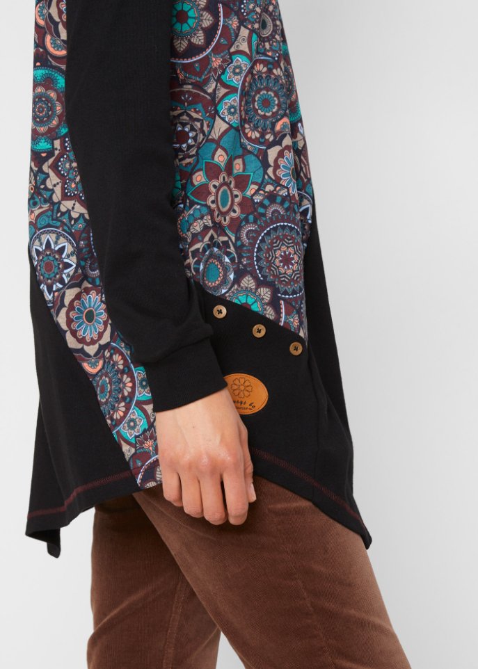 Kapuzenshirt mit Zipfelsaum und Patchwork-Optik, langarm