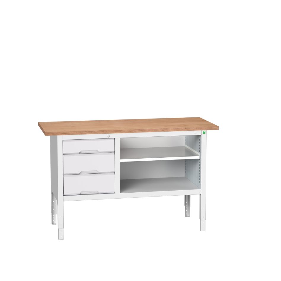 Banc de lucru reglabil Bott 16923012.16 Verso 1500x600x830-930mm 3 sertare 1 raft Placaj RAL 7035
