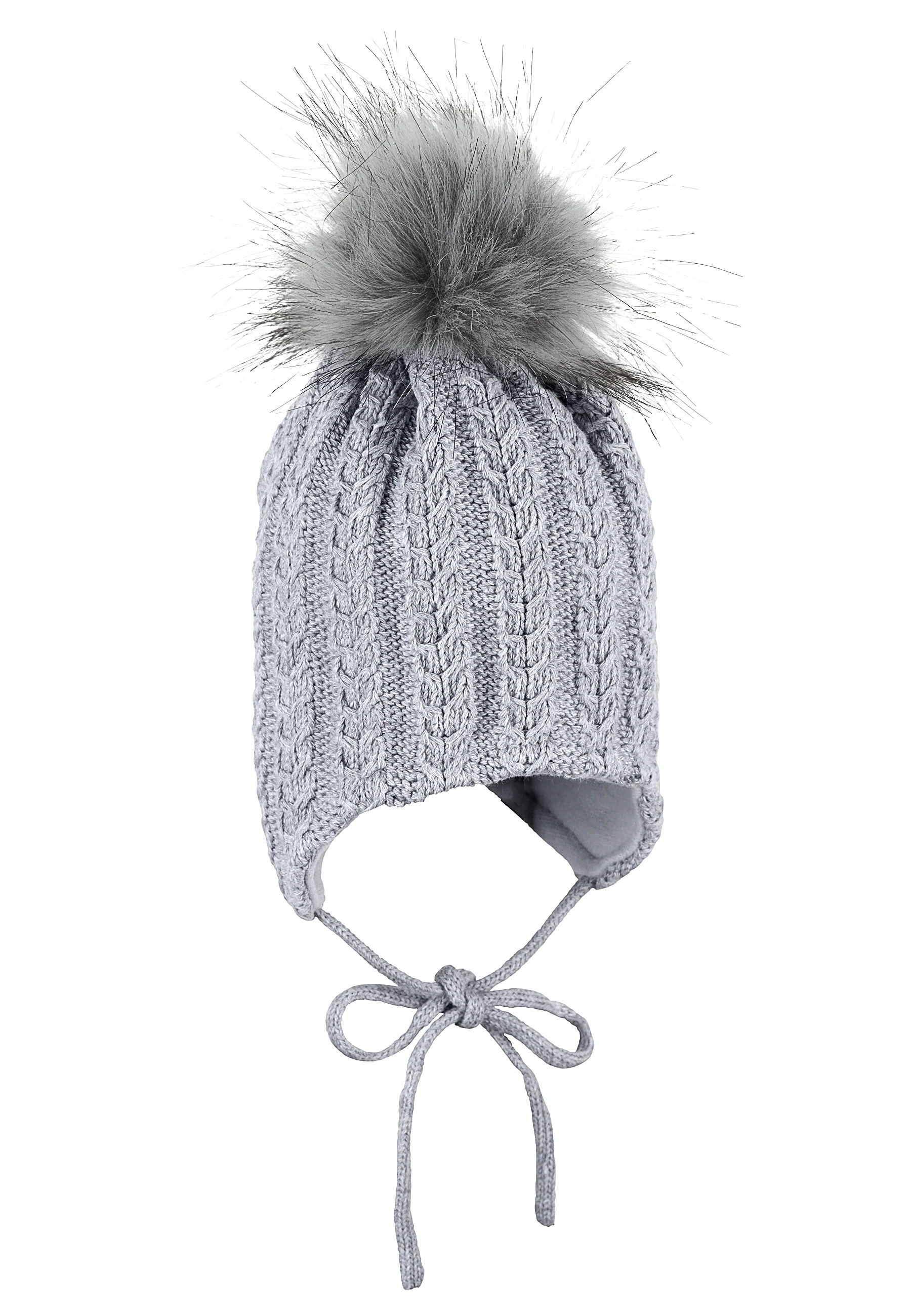Strickmütze Baby mit Pompon und Zopfmuster