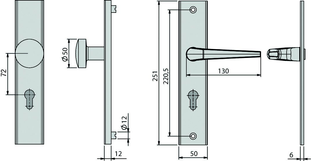 Basi Vollmaterial-Schutzbeschlag - Alu F2 - Wechsel-Garnitur - Lochung: PZ - 72/8 mm - eckig
