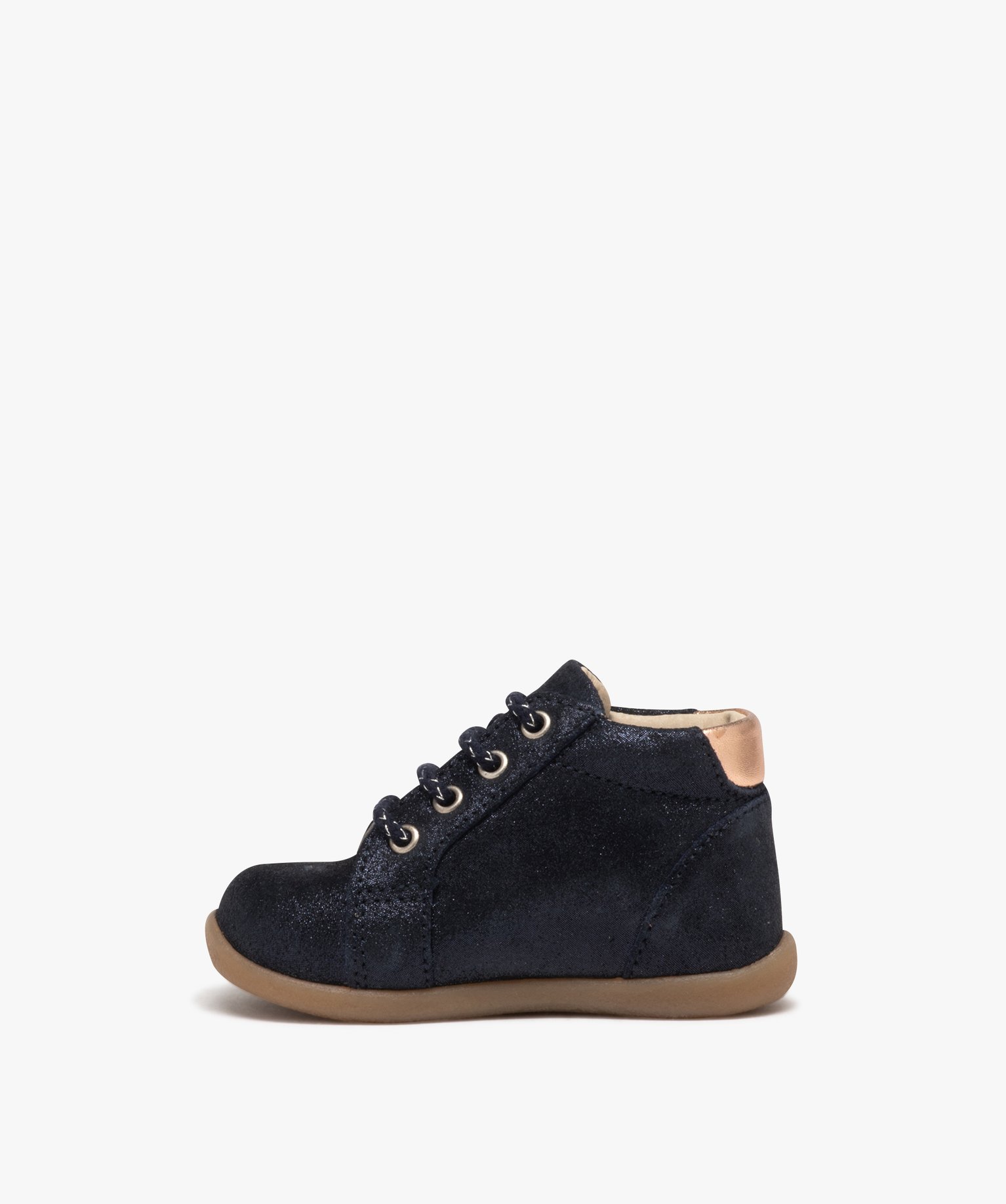 Chaussures premiers pas bébé fille en cuir pailleté marine | GEMO
