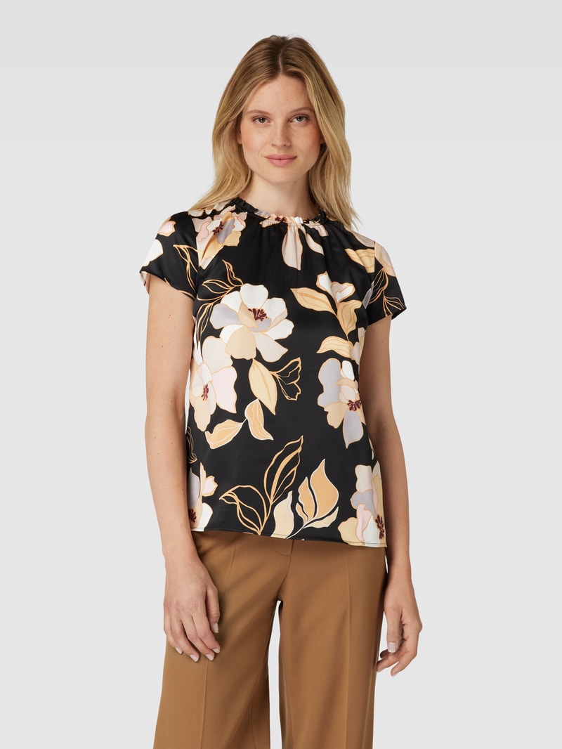 Blusenshirt mit floralem Allover-Muster in schwarz