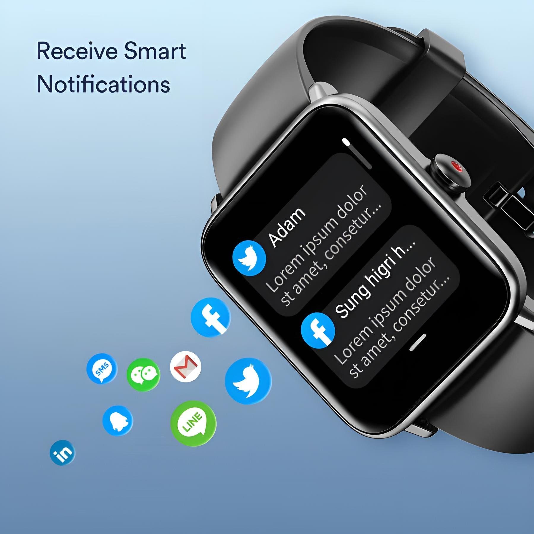 Diyarts GT01 Smartwatch (3,9 cm/1,55 Zoll) Sportuhr, Fitnessuhr, mit 14 Sportmodi, 5ATM-Wasserdichtigkeit, LCD-Touchscreen, SpO2, HR-Monitoring & intelligente Erinnerung