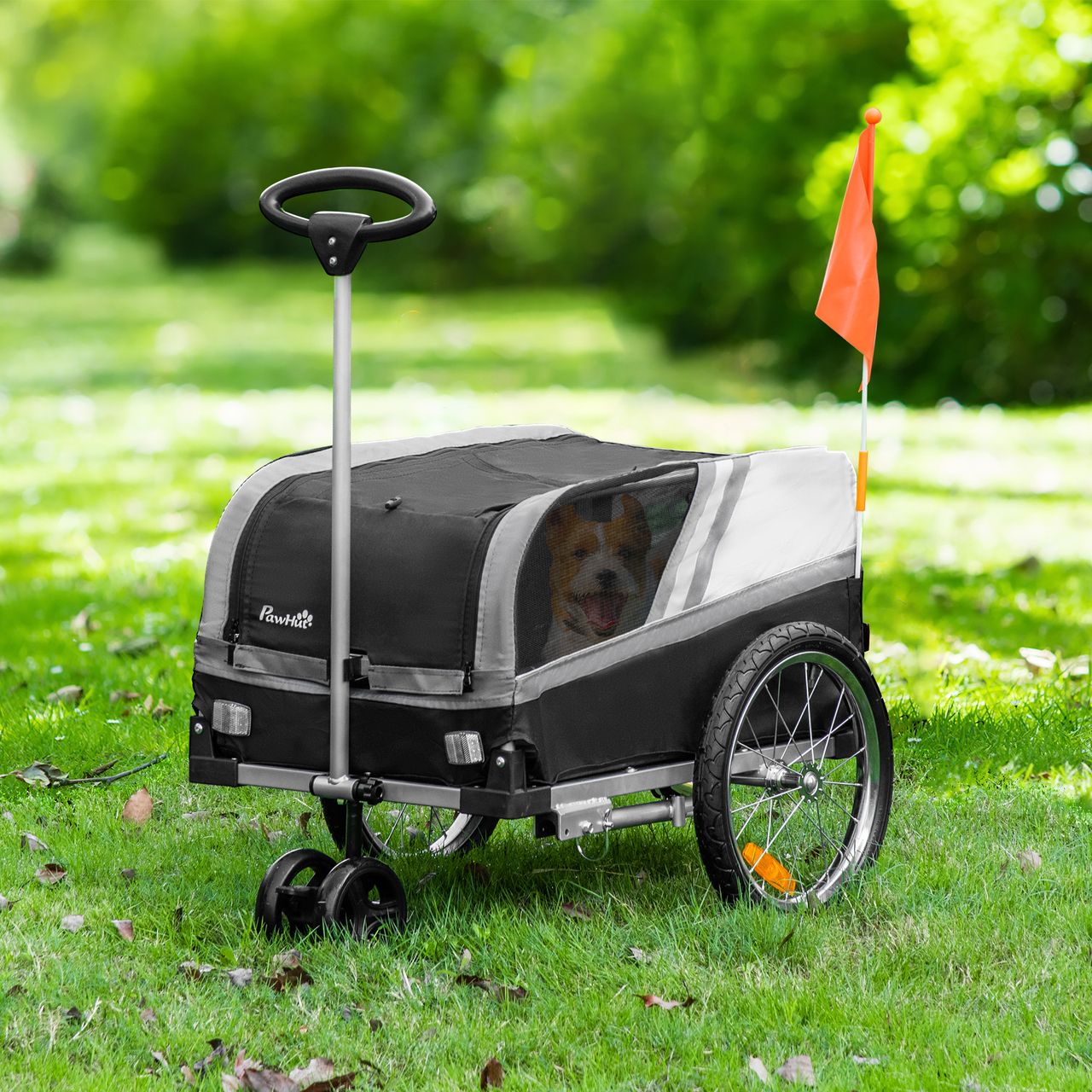 PawHut 2-in-1 Hundeanhänger Trolley für Haustier Lastenanhänger Schwarz Silber