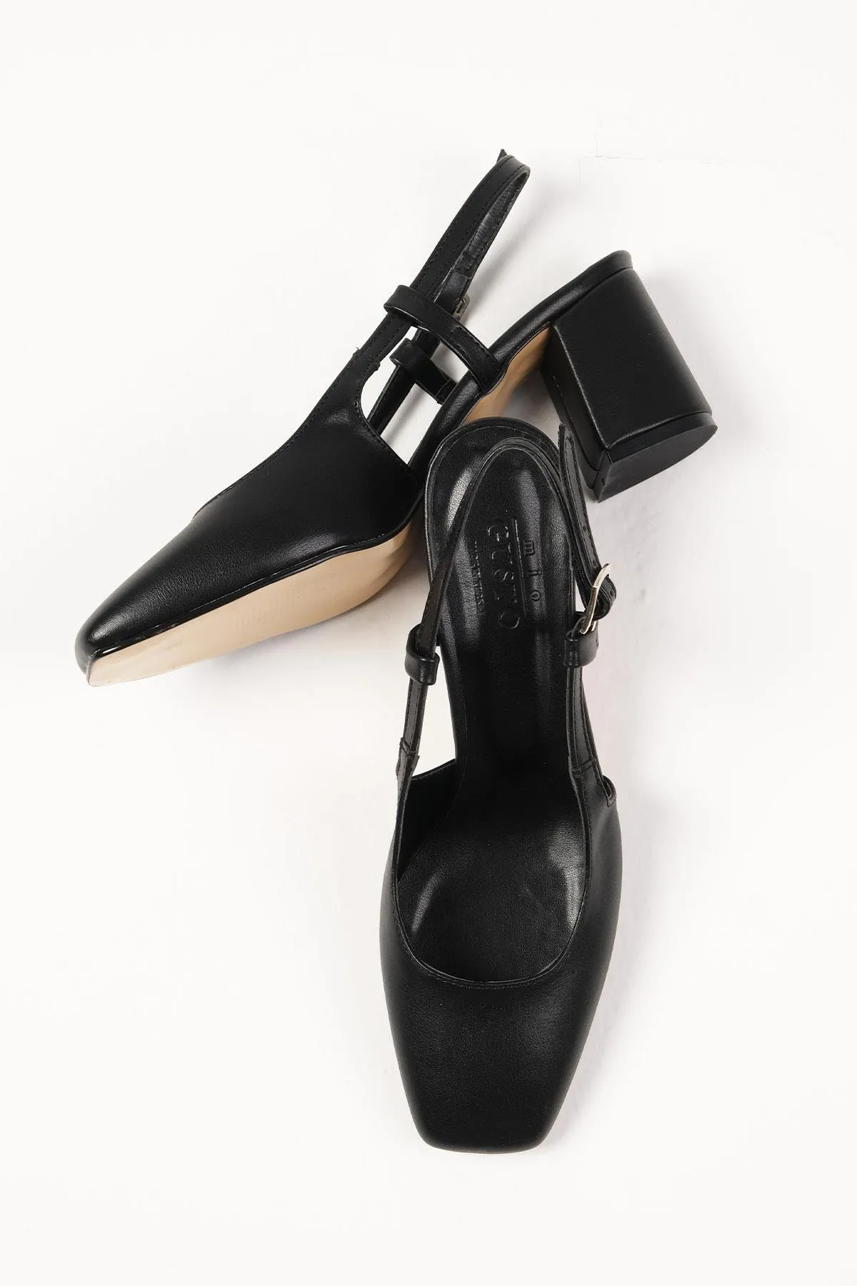 Mio Gusto  Belinda Damen-Schuhe mit Absatz, offener Rücken, stumpfe Zehenpartie, Schwarz