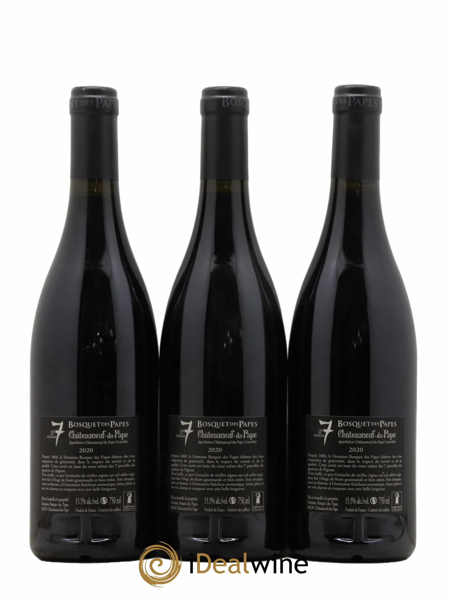 Châteauneuf-du-Pape Les 7 de Pignan Bosquet des Papes 2020 - Lot de 3 Bouteilles