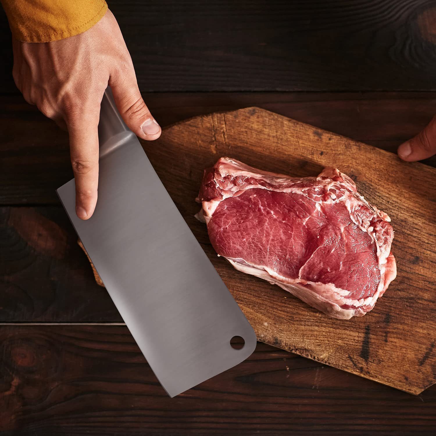 JOEJI’S KITCHEN Steakkochmesser Hochwertiges chinesisches Kochmesser Edelstahl, Chinesisches Küchenmesser, Shi Ba Zi Zuo Küchenbeil / Kochbeil, Messer im asiatischen Stil, Hackmesser Damast