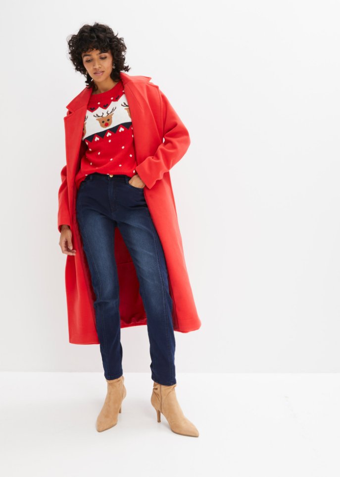 Verkürzte Thermojeans mit geradem Bein und High-Waist-Bequembund, knöchellang