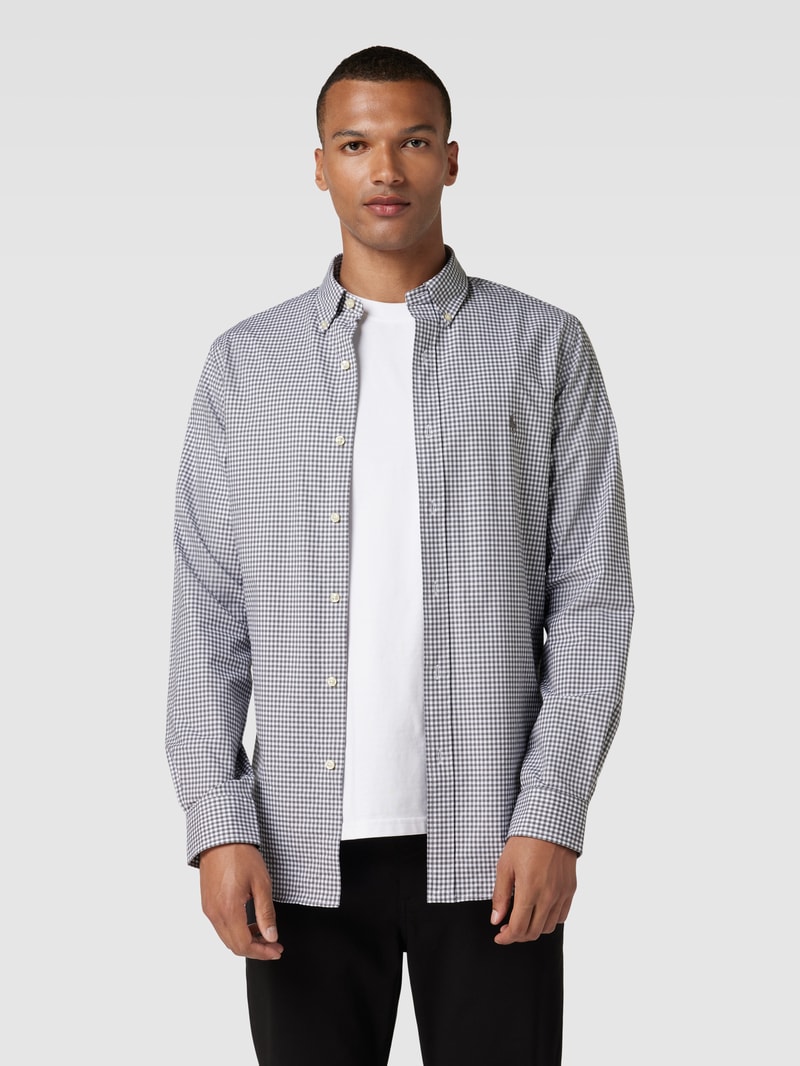 Slim Fit Freizeithemd mit Karomuster in hellgrau