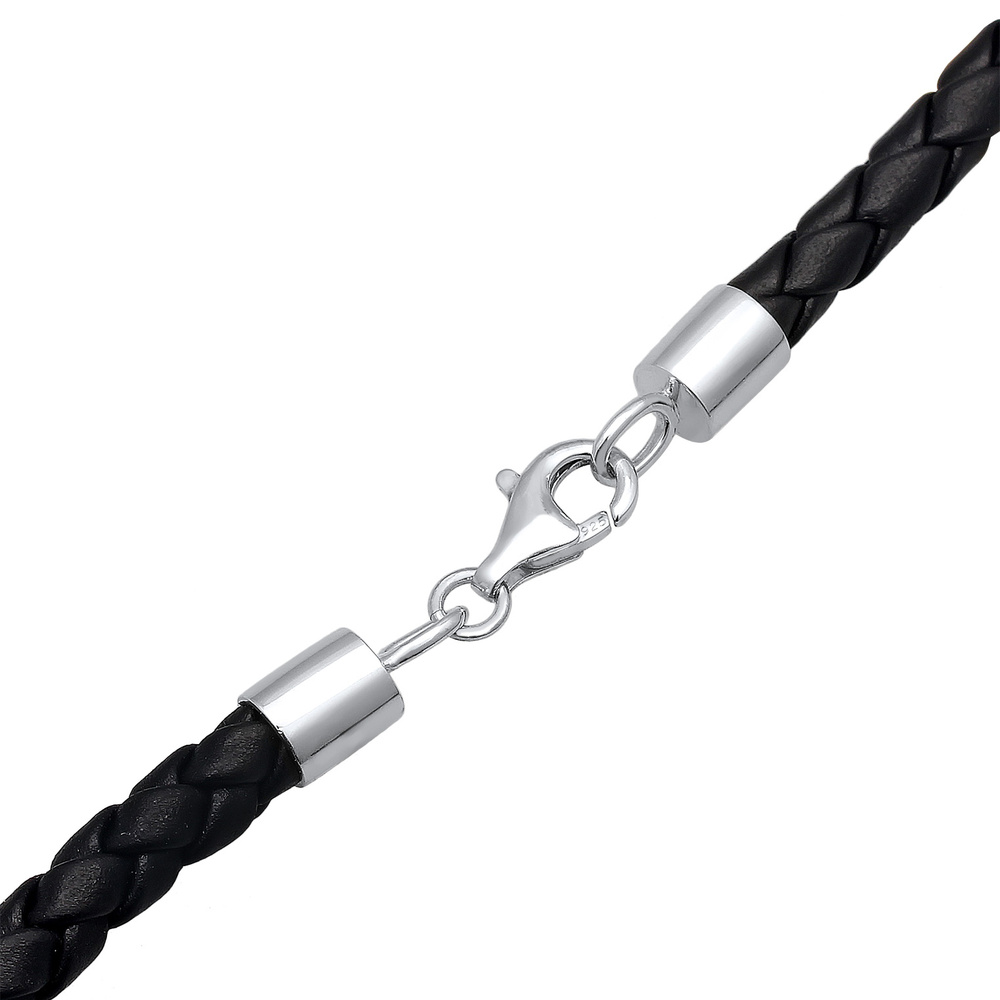 KUZZOI KUZZOI Collier Herren Kreuz Schlange Leder Oxidiert 925 Silber collier