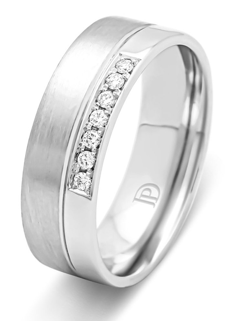 Inel cu vârf de diamant din aur alb, diamant de 0.07ct, verighetă