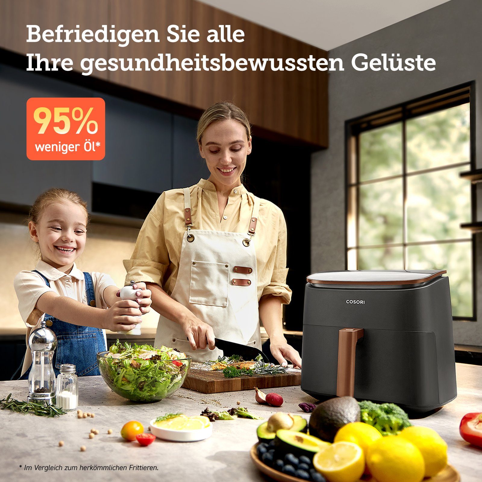 Cosori Heißluftfritteuse TurboBlaze Chef Edition, 6.0-Liter, CAF-DC602-KEUR, 1725,00 W, Einzigartiger DC-Motor, 40 % Stromsparen und 46 % schneller zubereiten