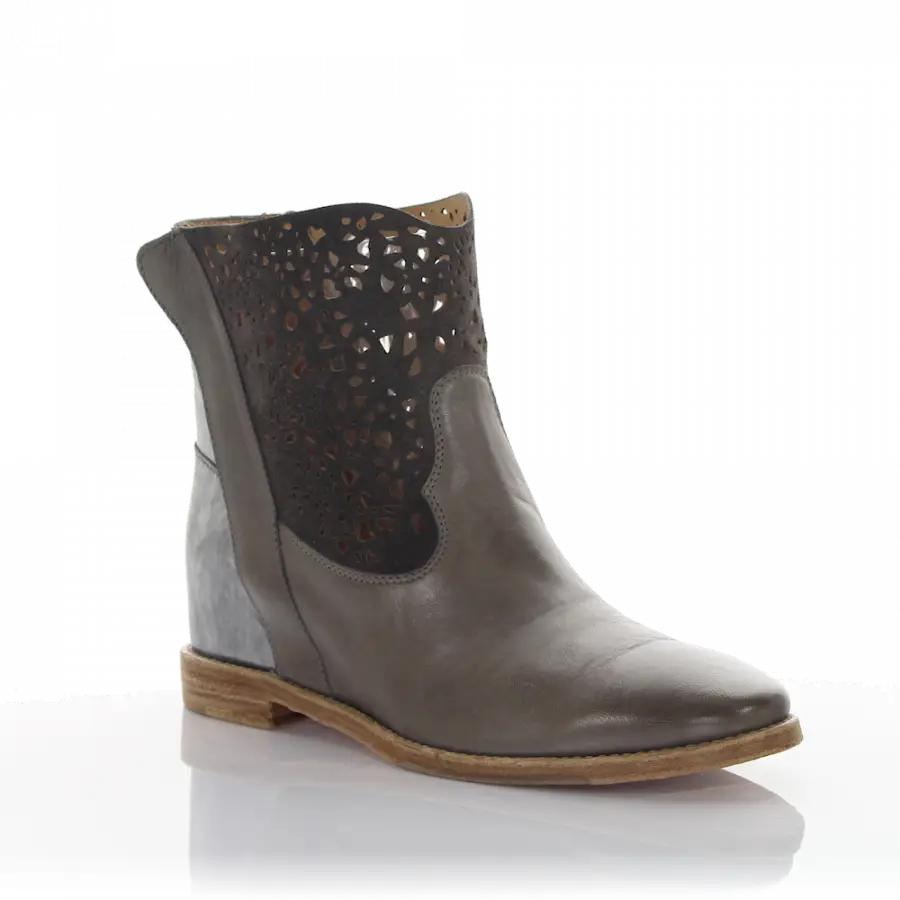 Rossano Bisconti - Stiefeletten Kalbsleder Lackleder Veloursleder Lochmuster grau silber - grau