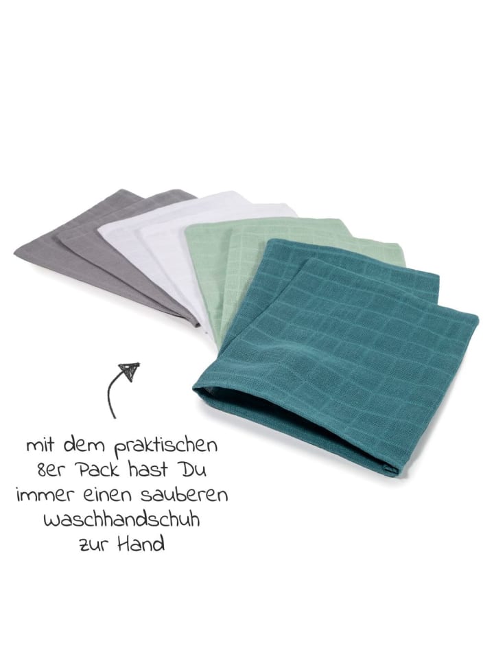 Makian Mull-Waschhandschuh 8er Pack 15 x 20 cm - Patina / in gruen,grau günstig kaufen onesize