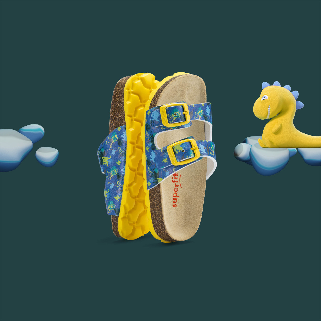 FUSSBETTPANTOFFEL - Blau/Gelb Pantoffel mit Schnalle