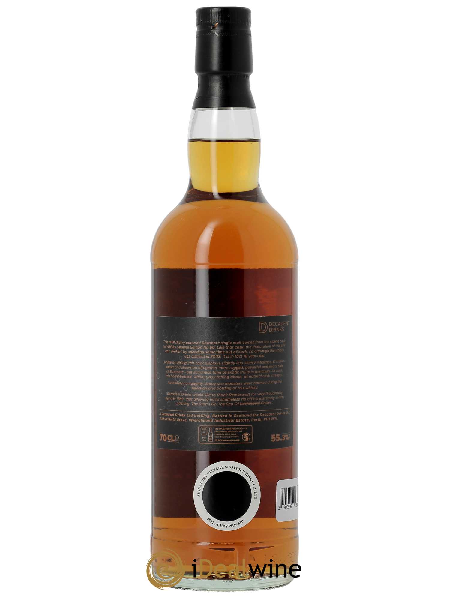 Whisky Bowmore 18 ans 2003 Edition No.74 Whisky Sponge D.D. (70cl) 2003 - Lot de 1 Bouteille