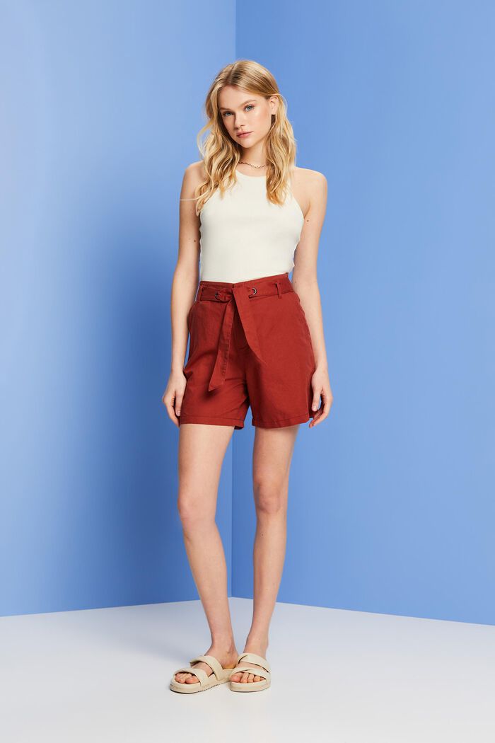 Shorts mit Bindegürtel, Baumwoll-Leinenmix