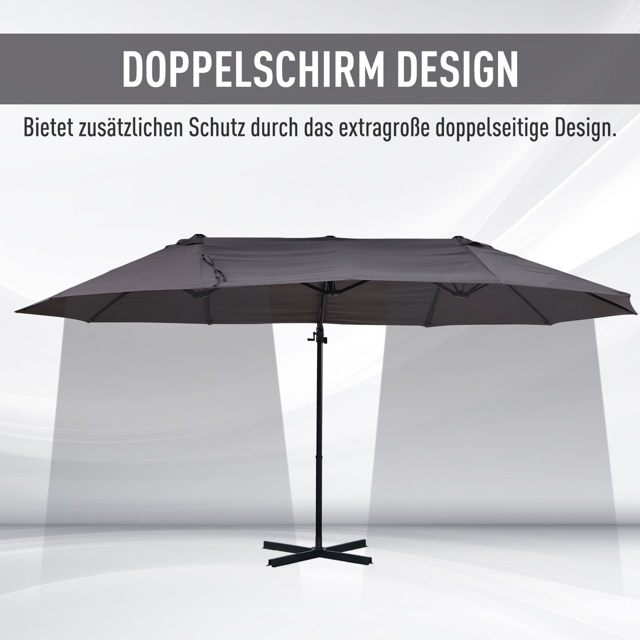 Outsunny Doppelsonnenschirm Ampelschirm mit Kurbel Sonnenschutz Grau