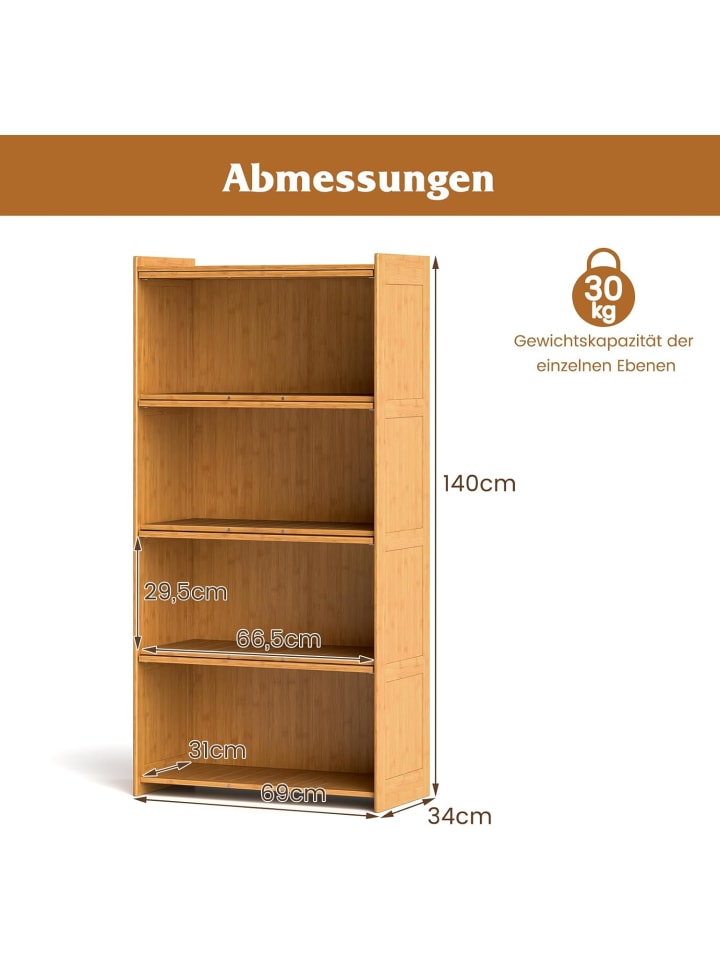 COSTWAY 4 stöckiges Bücherregal 69 x 34 x 140 cm in Hellbraun günstig kaufen onesize