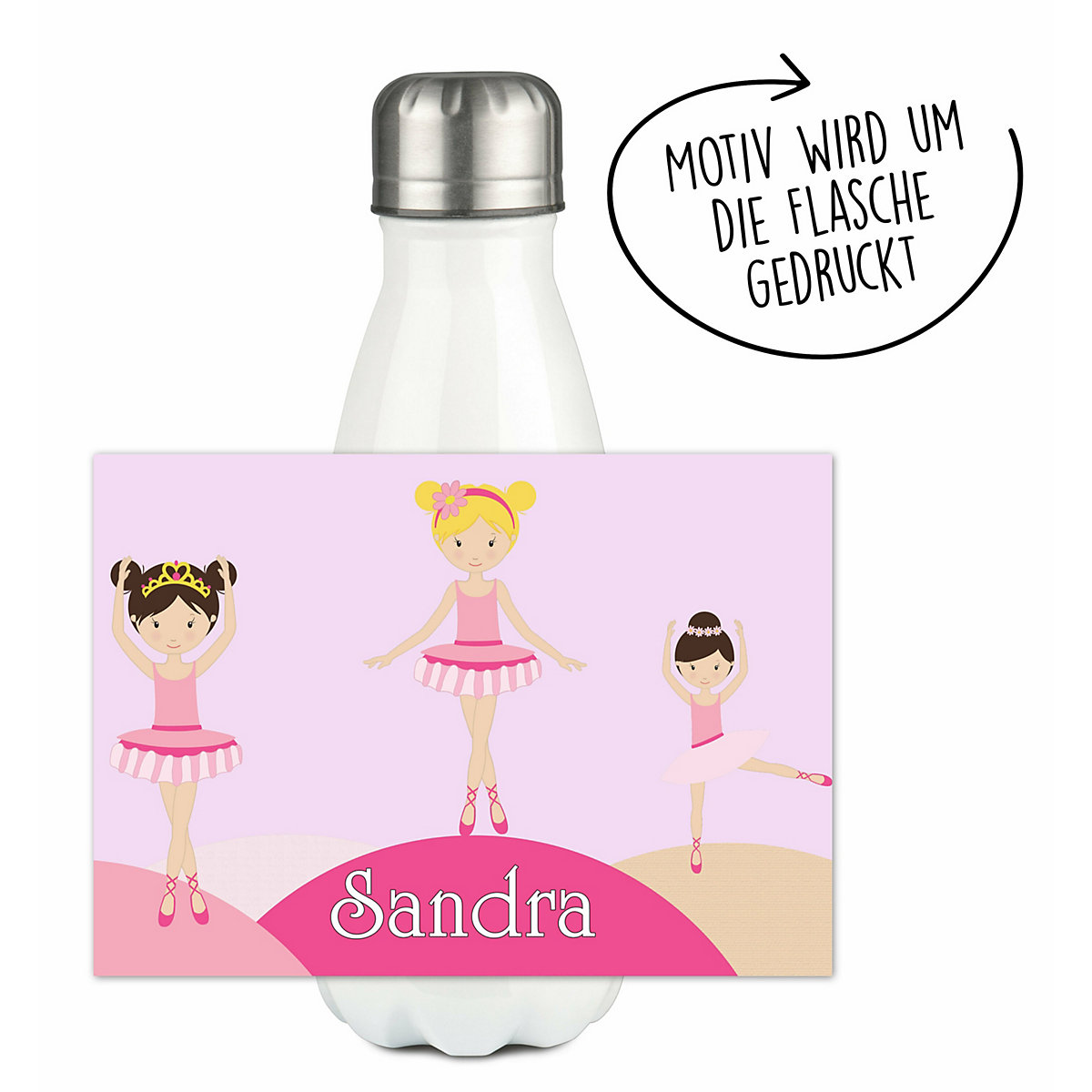 Edelstahl Kinder Thermoflasche / Trinkflasche bunt Balerina Spülmaschinenfest, Auslaufsicher, Bruchfest, Doppelwandig, Für Heißgetränke geeignet, Mit Deckel, Isoliert