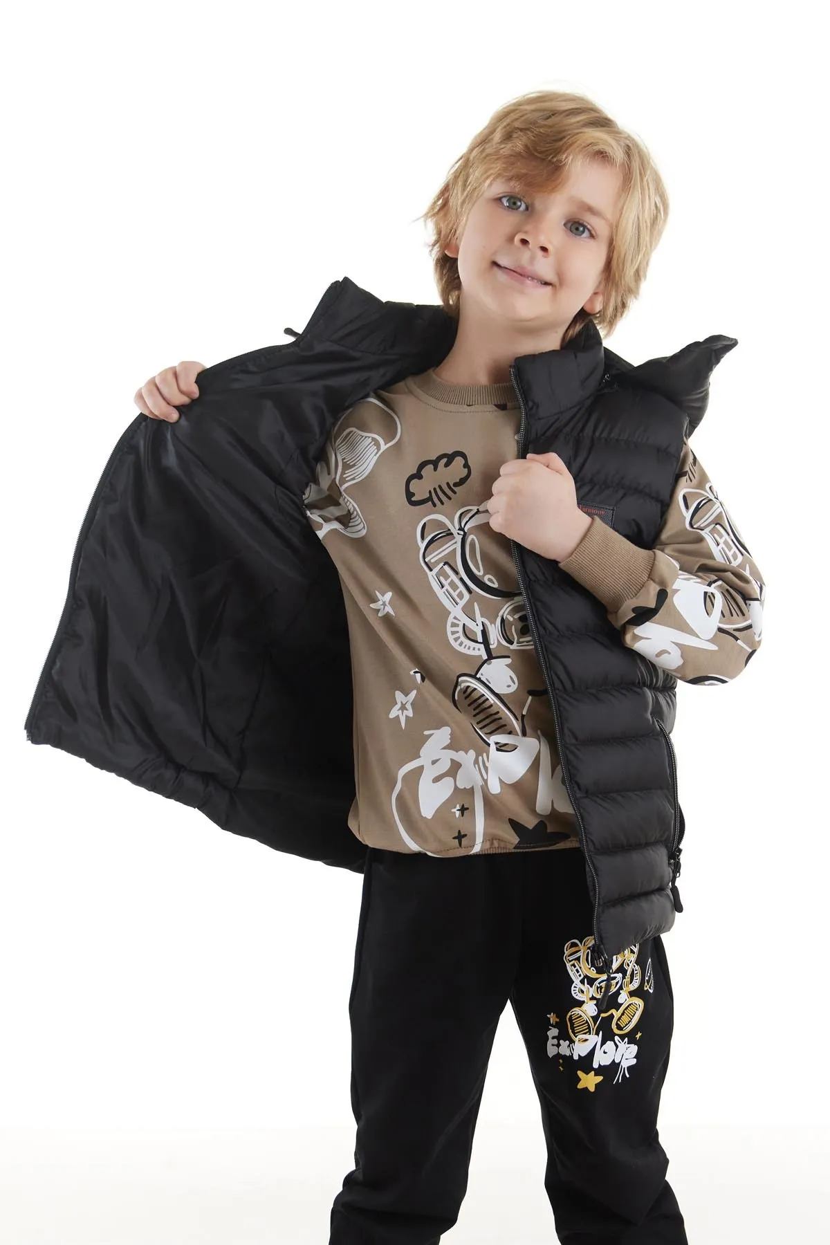 AHENGİM  Jungen-Modetrend-Pufferweste mit Kapuze Ak215051