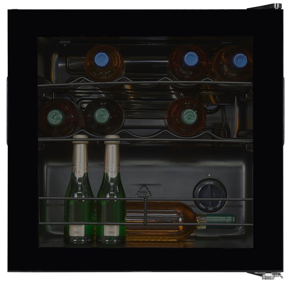 exquisit Weinkühlschrank WS1-12-GT-030G,für 14 Flaschen Isolierglastür schwarz EEK: G