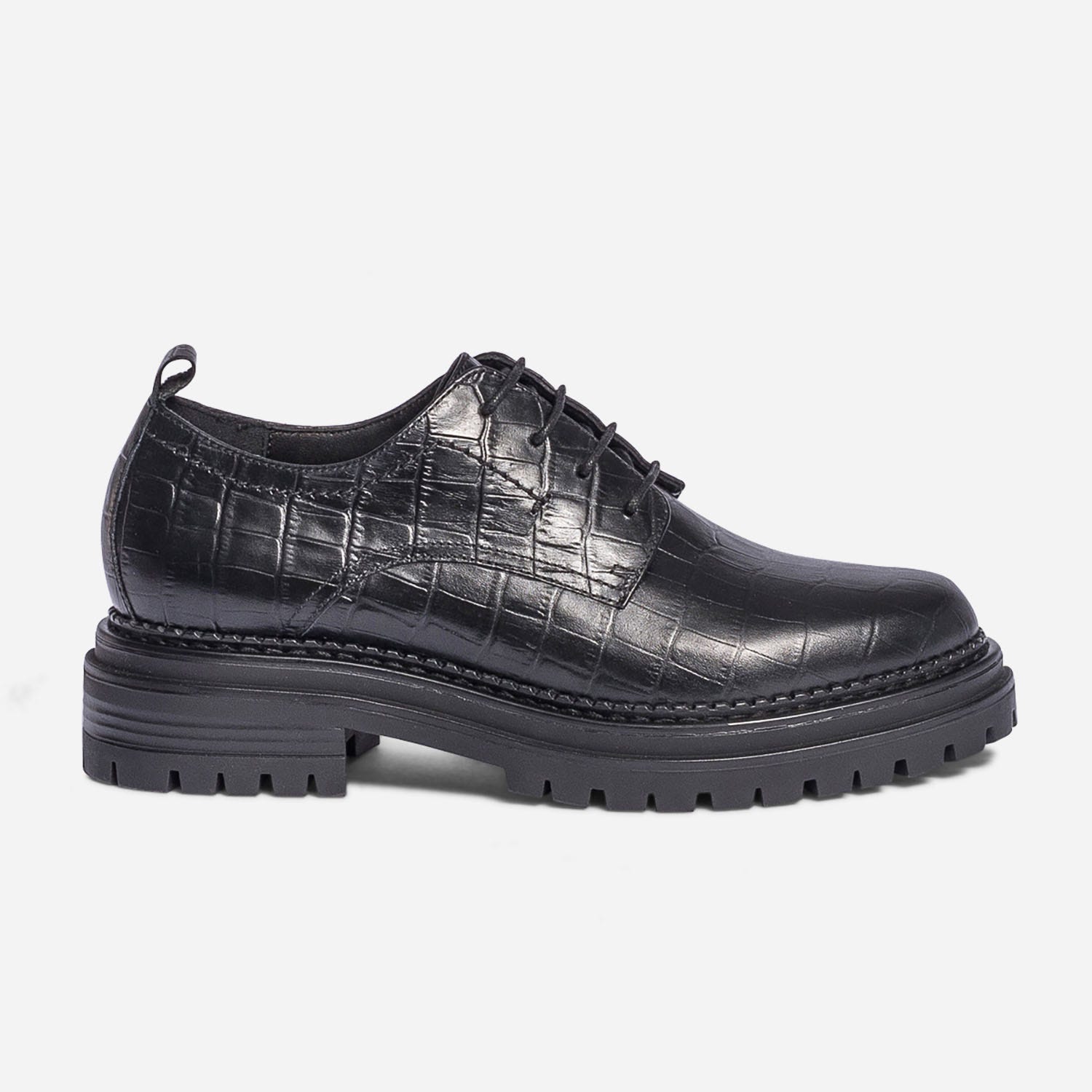 Derby TEXTO noir effet croco