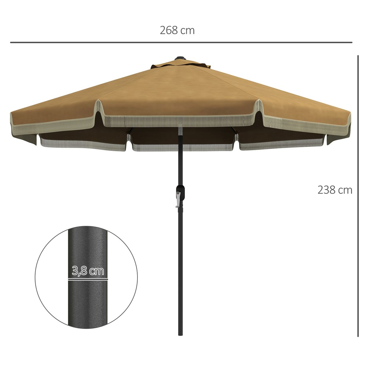 Outsunny Sonnenschirm, Terrassenschirm, neigbarer Strandschirm für Garten Khaki