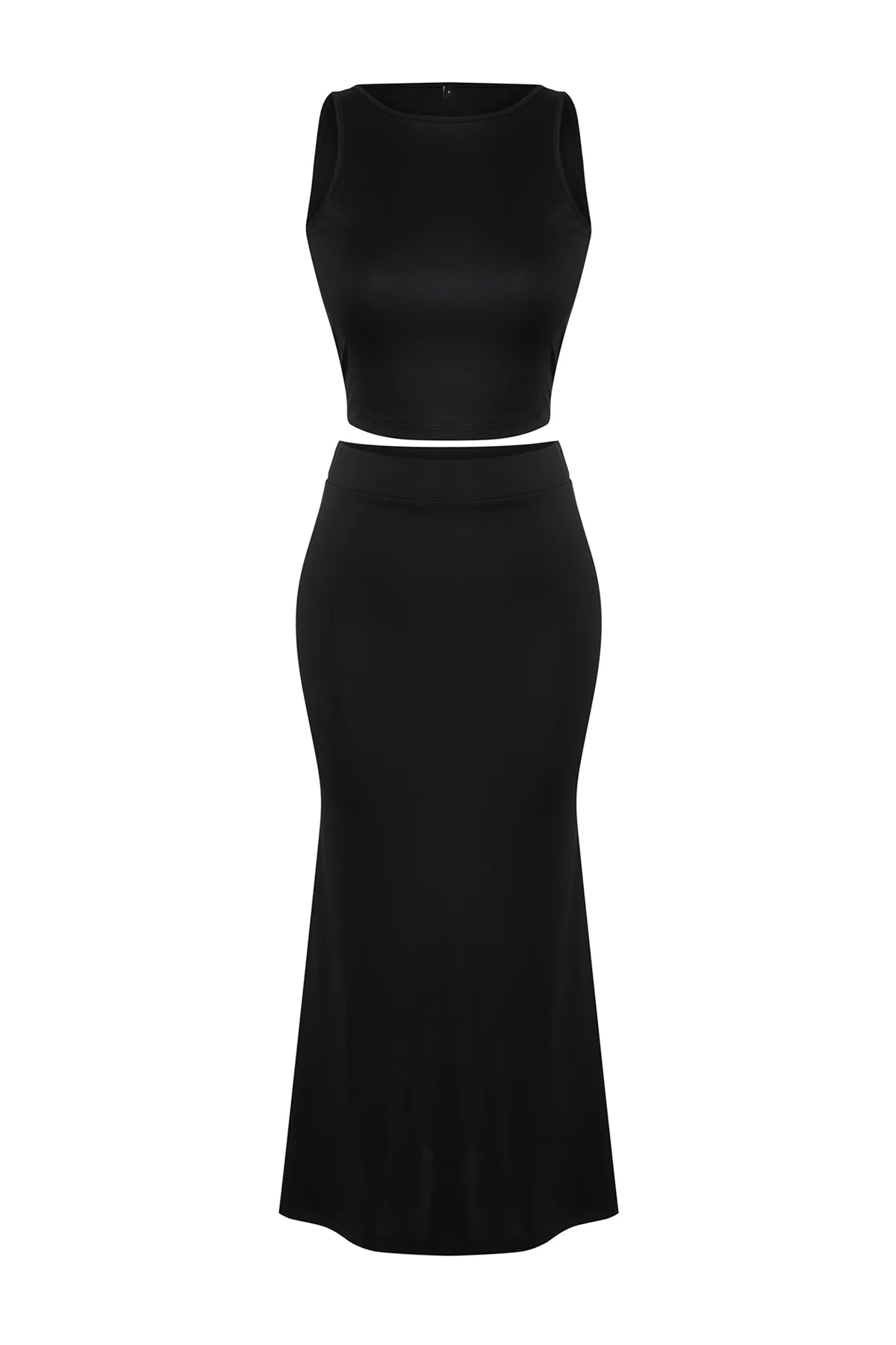 Trendyol Collection  Schwarzes Crop-Fitted/Body-Fitting Zero Arm Flexible Strick-Bottom-Upper-Set TWOSS24AU00030