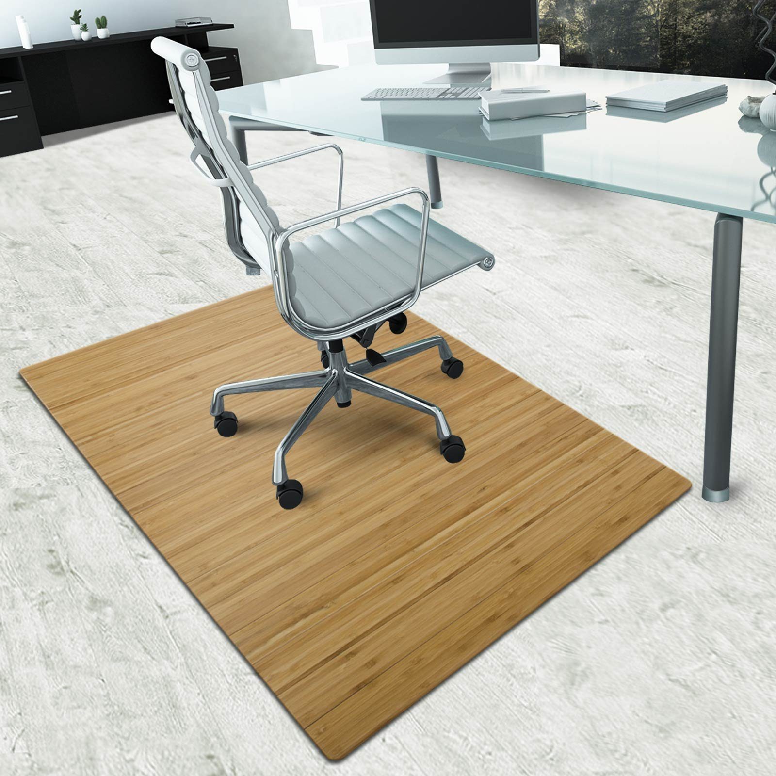 Karat Bodenschutzmatte Bambus für Hartböden, 90x120 cm, Mit Filz-Unterfütterung, pflegeleicht, Hellbraun