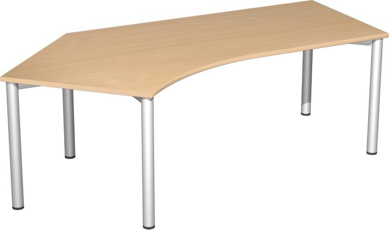 4 Fuß Flex Schreibtisch 135° links feste Höhe, 2166x1130x720, Buche/Silber