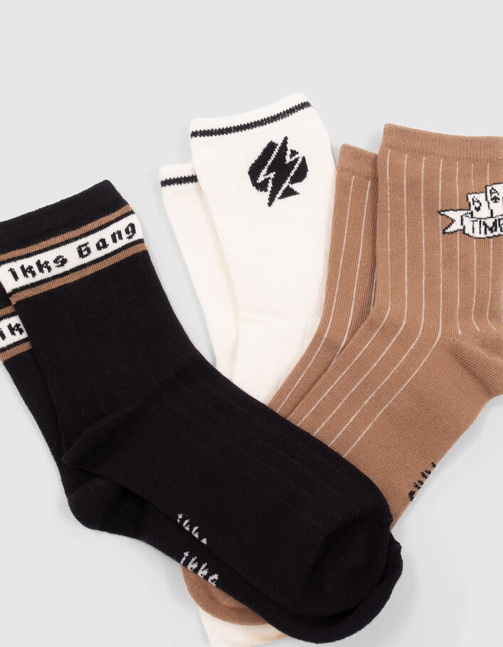Chaussettes noires, blanches et camel garçon