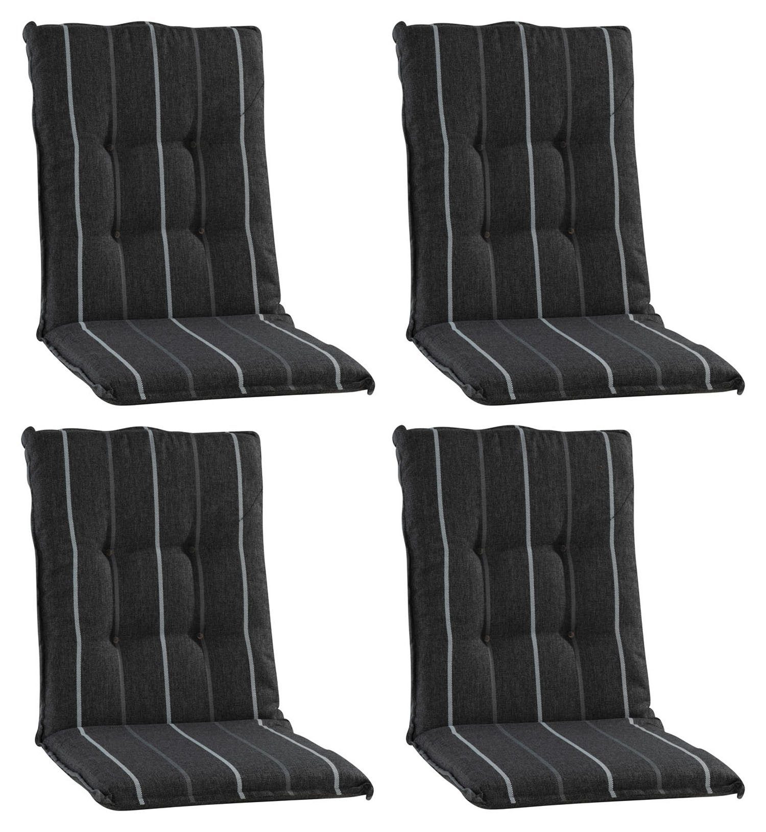 GO-DE Polsterauflage OVENA, B 50 x L 108 cm, Schwarz, 4er Set, (Set, 4 St), Gartenstuhlauflagen für Mittellehnstühle