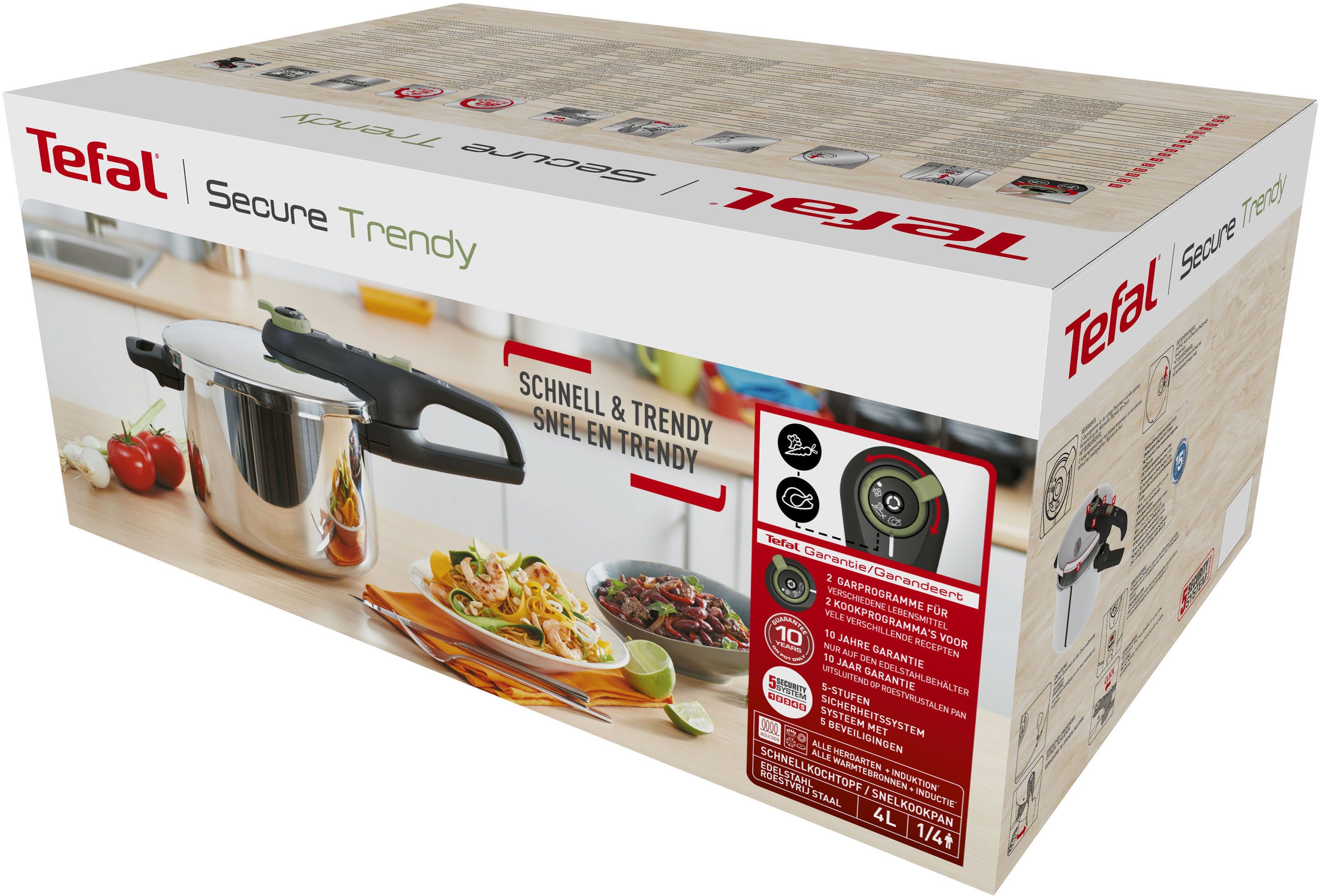 Tefal Schnellkochtopf Secure Trendy, Edelstahl (1-tlg), Dampfkochtopf, Garregler, Sicherheitsvorrichtung, Induktion