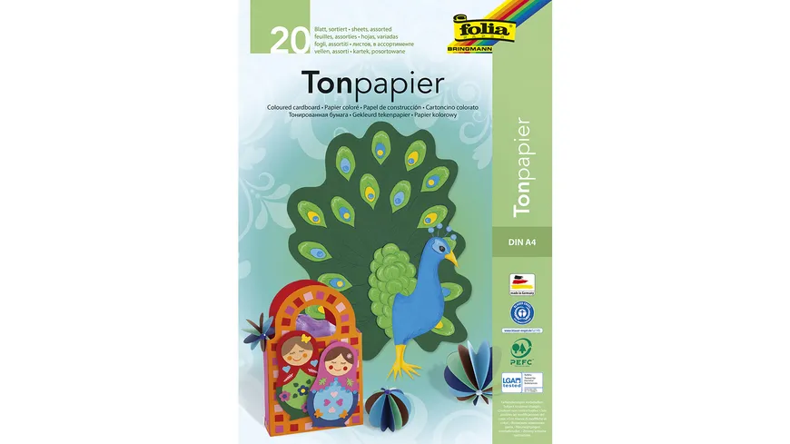 folia Tonzeichenpapierblock A4 20 Blatt farblich sortiert