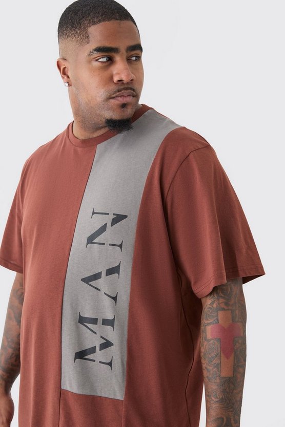 Plus Man Roman Colorblock T-Shirt in braun
