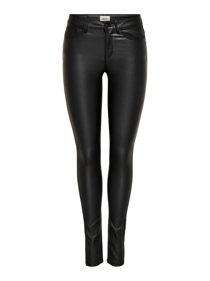 ONLY Skinny Fit Jeans PU Kunstleder Hose Mid Rise Pants Trousers ONLANNE in Schwarz günstig kaufen XS